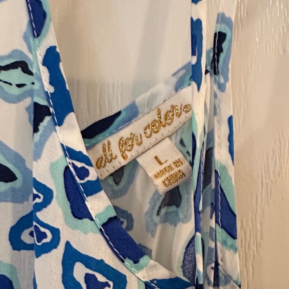 All For Color Blue and White Patterned Tank Top - Picture 2 of 4
